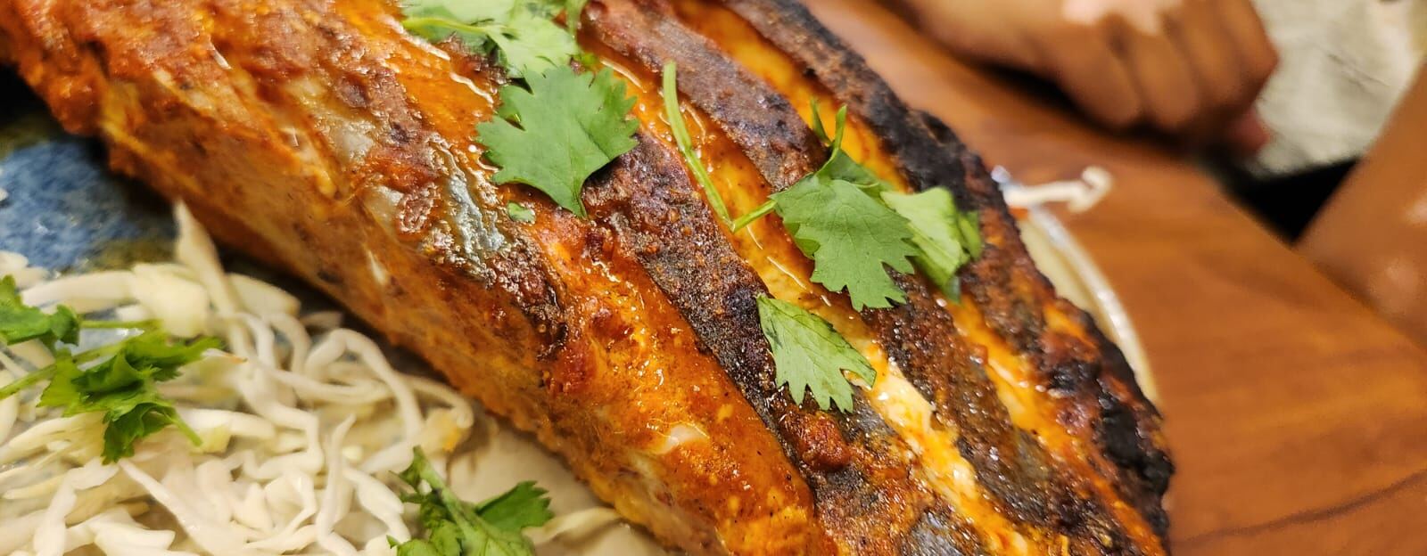 Goan cafreal fish fry with coleslaw