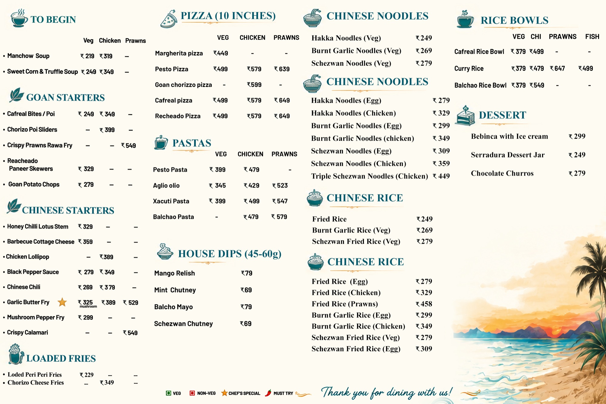 Costa e Bella food menu - starters, pizza, pasta, Chinese and rice bowls